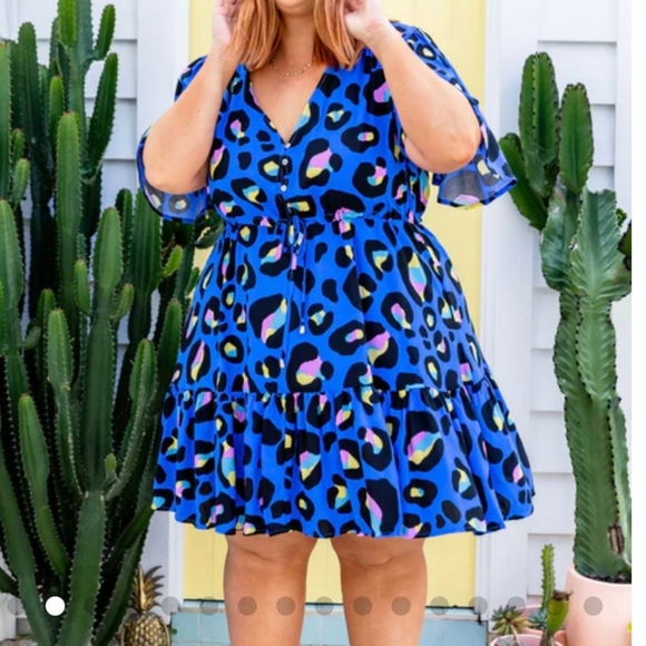 Proud Poppy Diego Dress in Classic Blue Leopard Print. US 10. Blue Animal Print. - Picture 4 of 10